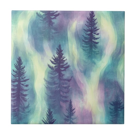 Aurora-Landschaft-Waldmuster Fliese (Vorderseite)
