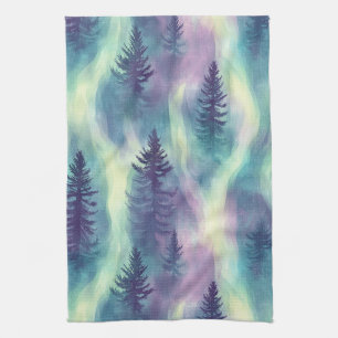 Aurora-Landschaft-Waldmuster Geschirrtuch
