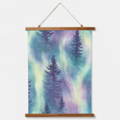 Aurora-Landschaft-Waldmuster Wandteppich Mit Holzrahmen (Vorderseite)