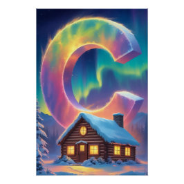 Aurora Letter C Poster | Northern Lights Art Print
