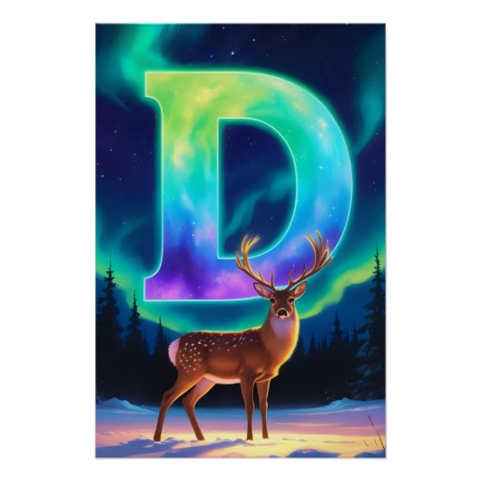Aurora Letter D Poster | Northern Lights Art Print (Vorderseite)
