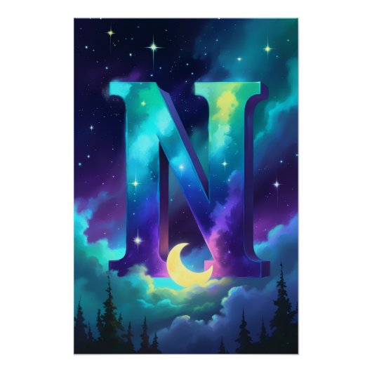 Aurora Letter N Poster | Kunst der Nordlichter (Vorderseite)