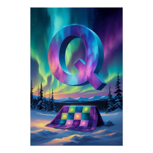 Aurora Letter Q Poster | Kunst der Nordlichter (Vorderseite)