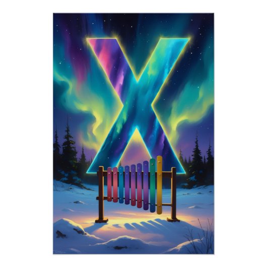 Aurora Letter X Poster | Kunst der Nordlichter (Vorderseite)