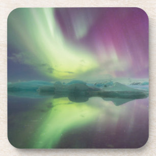 Aurora-Lichter in der Lagune Jokulsarlon, Island Getränkeuntersetzer