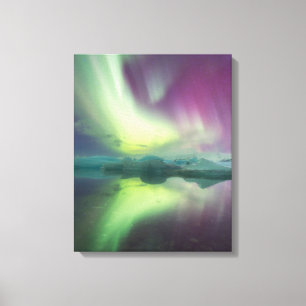 Aurora-Lichter in der Lagune Jokulsarlon, Island Leinwanddruck