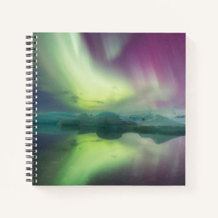 Aurora-Lichter in der Lagune Jokulsarlon, Island Notizblock