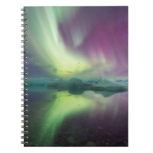 Aurora-Lichter in der Lagune Jokulsarlon, Island Notizblock