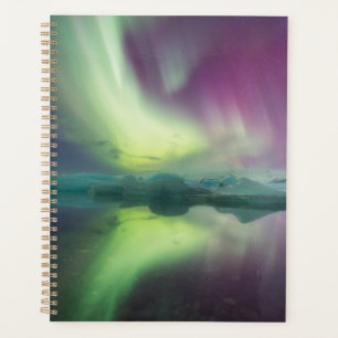 Aurora-Lichter in der Lagune Jokulsarlon, Island Planer