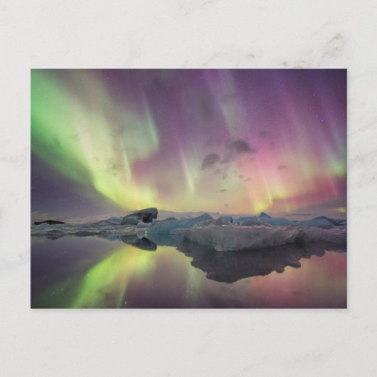 Aurora-Lichter spiegeln sich in der Lagune Postkarte (Vorderseite)