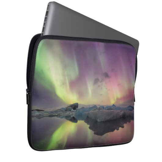 Aurora Lights Reflektion in Lagoon Laptopschutzhülle (Vorne Rechts)