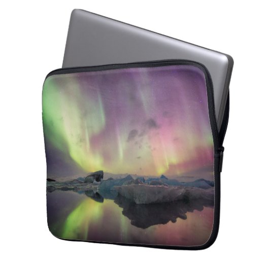 Aurora Lights Reflektion in Lagoon Laptopschutzhülle (Vorderseite Links)