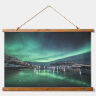 Aurora Nacht Wandteppich Mit Holzrahmen