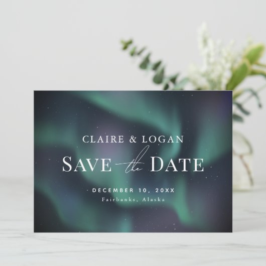 Aurora Nord Lights Winter Save the Date Einladung (Stehend Vorderseite)