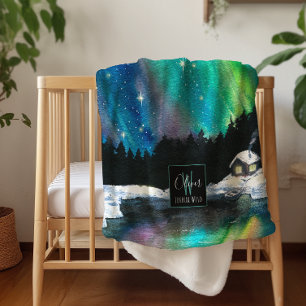 Aurora Nordlicht Winterhütte   Monogramm Sherpadecke