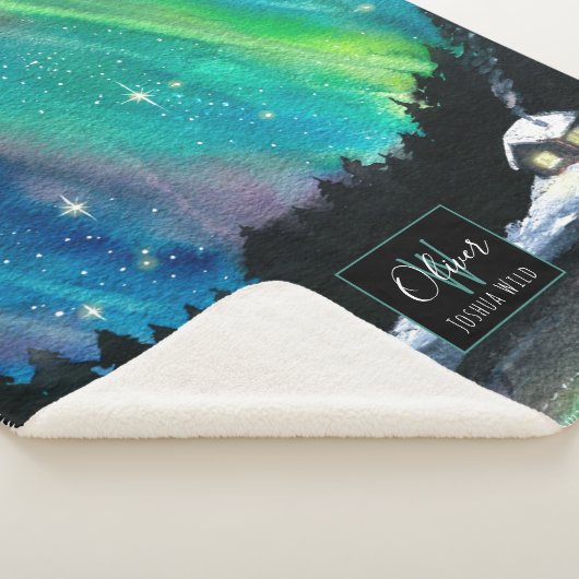 Aurora Nordlichter Winterhütte | Monogramm Sherpadecke (3/4)