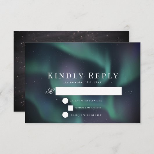 Aurora Northern Lights Hochzeit RSVP Karte (Vorne/Hinten)