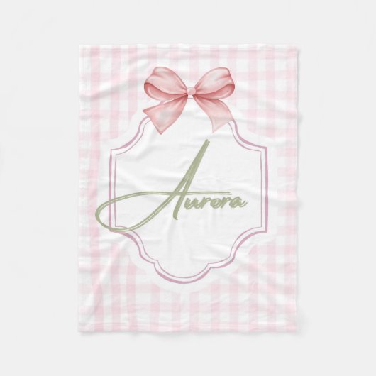 Aurora Personalisiert Pink Bow & Gingham Print Fleecedecke (Vorderseite)