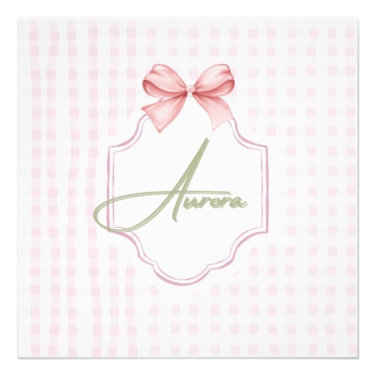 Aurora Personalisiert Pink Bow & Gingham Print Fotodruck (Vorne)
