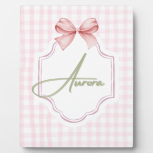 Aurora Personalisiert Pink Bow & Gingham Print Fotoplatte