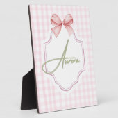 Aurora Personalisiert Pink Bow & Gingham Print Fotoplatte (Seite)