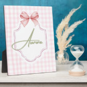Aurora Personalisiert Pink Bow & Gingham Print Fotoplatte (Seite)