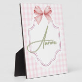 Aurora Personalisiert Pink Bow & Gingham Print Fotoplatte (Seite)