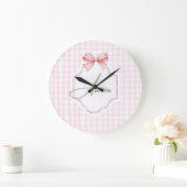 Aurora Personalisiert Pink Bow & Gingham Print Große Wanduhr (Zuhause)