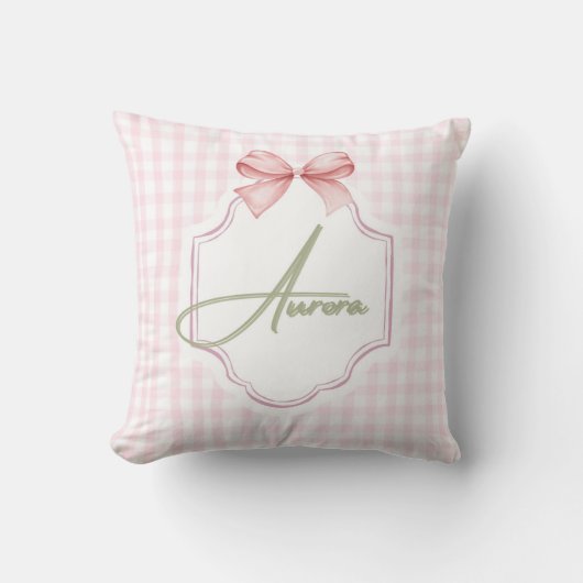 Aurora Personalisiert Pink Bow & Gingham Print Kissen (Vorderseite)