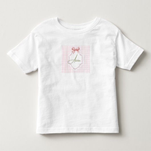 Aurora Personalisiert Pink Bow & Gingham Print Kleinkind T-shirt (Vorderseite)