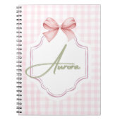 Aurora Personalisiert Pink Bow & Gingham Print Notizblock (Vorderseite)