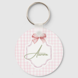 Aurora Personalisiert Pink Bow & Gingham Print Schlüsselanhänger