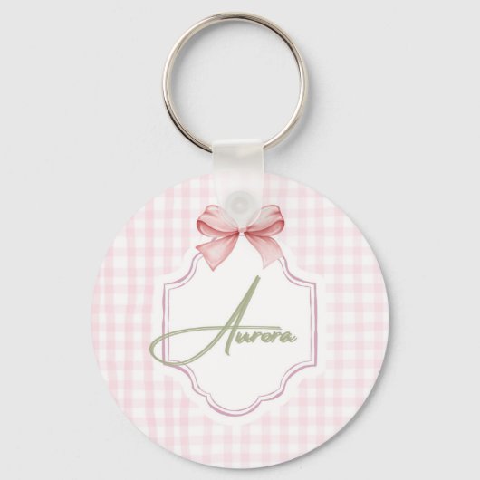 Aurora Personalisiert Pink Bow & Gingham Print Schlüsselanhänger (Vorderseite)