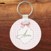 Aurora Personalisiert Pink Bow & Gingham Print Schlüsselanhänger (Vorderseite)
