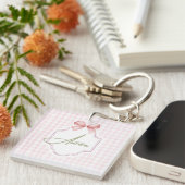 Aurora Personalisiert Pink Bow & Gingham Print Schlüsselanhänger (Vorderseite rechts)