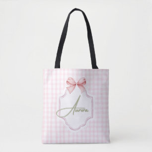 Aurora Personalisiert Pink Bow & Gingham Print Tasche