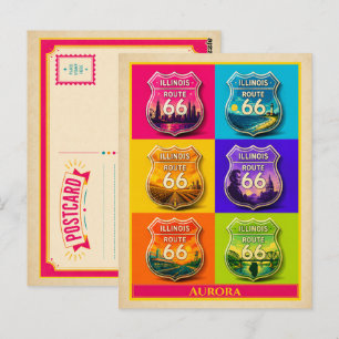 Aurora Postkarte Illinois Route 66 Vintage Pop Art