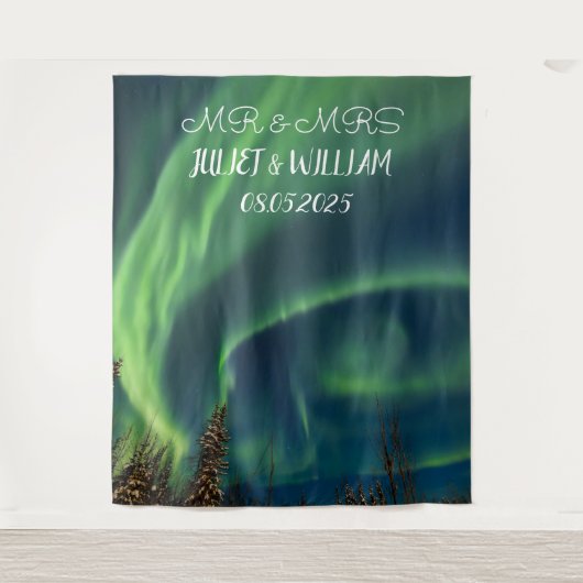 Aurora Script Mr. & Mrs. Wedding Backdrop Banner Wandteppich (Vorderseite)