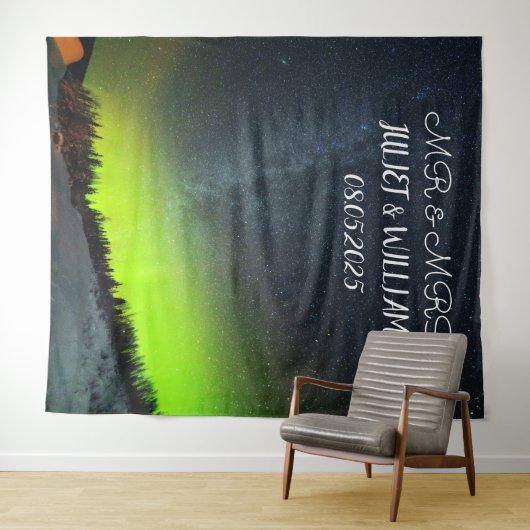 Aurora Script Mr. & Mrs. Wedding Backdrop Banner Wandteppich (Beispiel (Horizontal))
