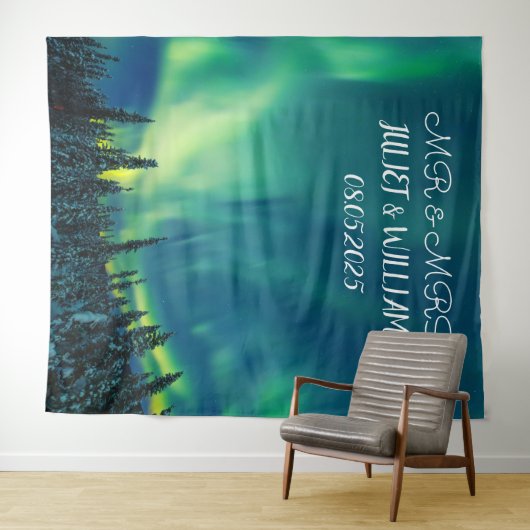 Aurora Script Mr. & Mrs. Wedding Backdrop Banner Wandteppich (Beispiel (Horizontal))