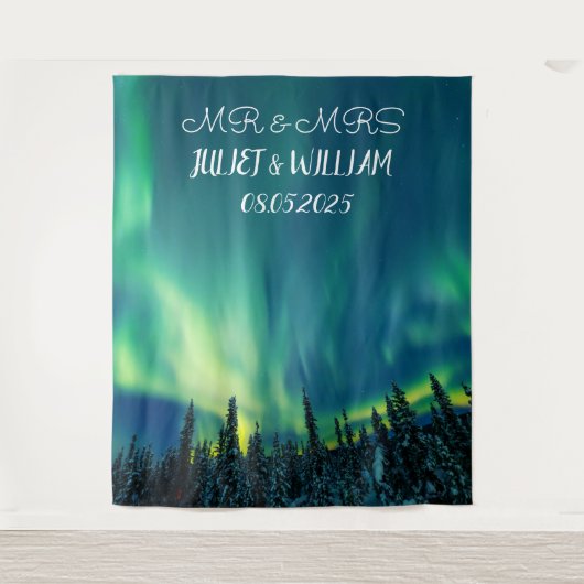 Aurora Script Mr. & Mrs. Wedding Backdrop Banner Wandteppich (Vorderseite)