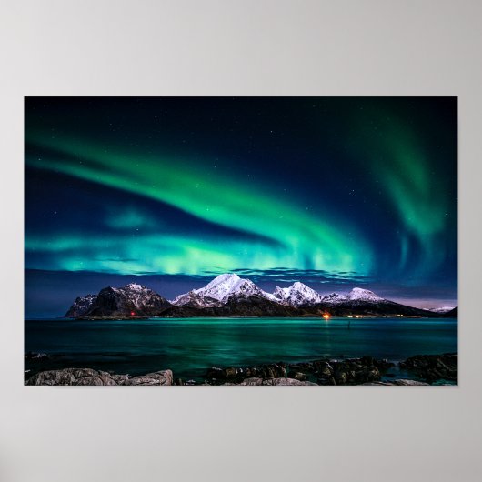 Aurora Sky Lights Snow Mountain Lake Poster (Vorne)
