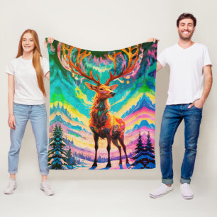 Aurora Stag: Magie in der Nacht Fleecedecke