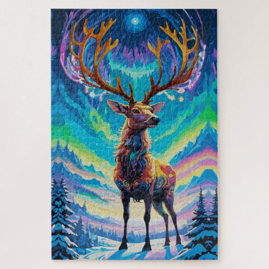 Aurora Stag: Magie in der Nacht Puzzle (Vertikal)