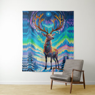 Aurora Stag: Magie in der Nacht Wandteppich