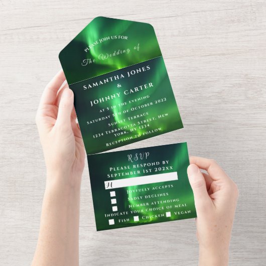 Aurora Starry Night Stars Sky Wedding All In One Einladung (Abreißen)