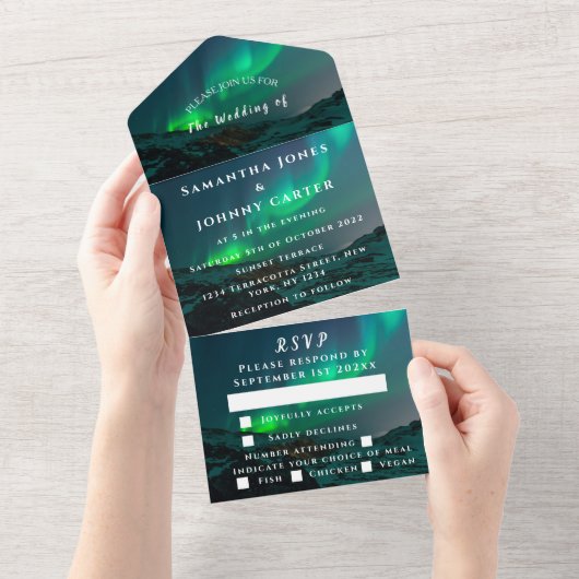 Aurora Starry Night Stars Sky Wedding All in One I Einladung (Abreißen)