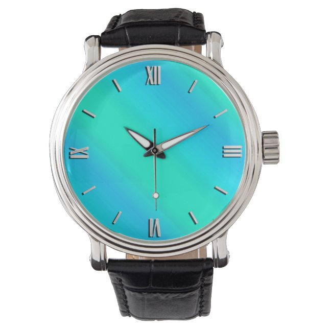 Aurora Streifen - blau, aqua, türkis Armbanduhr (Vorderseite)