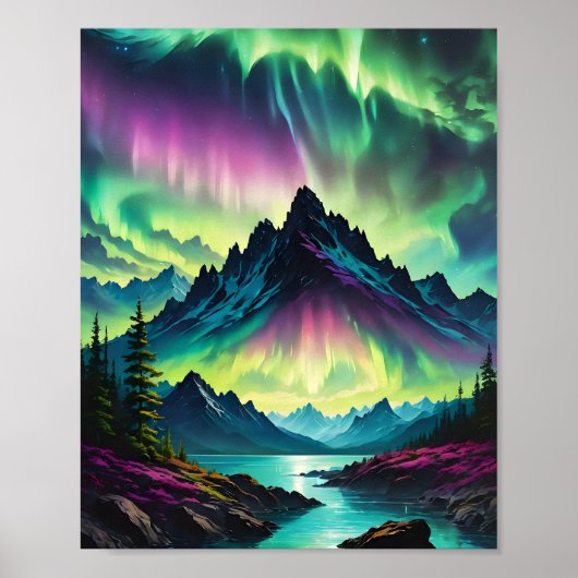 Aurora Über den Bergsee Poster (Vorne)