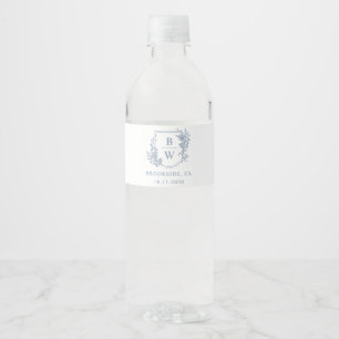 [AURORA] Vintage Dusty Blue Wappen Monogram Weddin Wasserflaschenetikett